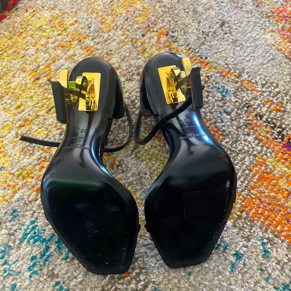 Saint Laurent Opyum Sandal Patent Leather with gold heel size 38.5
